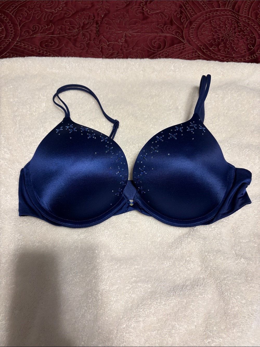 Victoria's Secret Navy Blue Satin Push-Up Bra with Crystal Accents